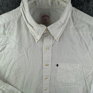 Brooks Brothers Men Large Button Up Shirt Long Sleeve White All Cotton Woven